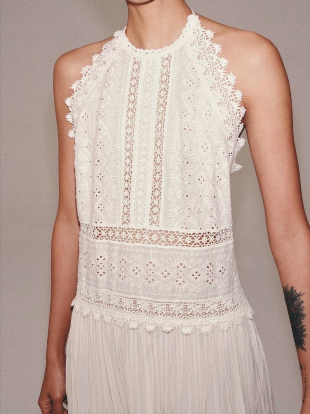 Zara Cream Lace Halter Wide-Leg Jumpsuit - Picture 3 of 6